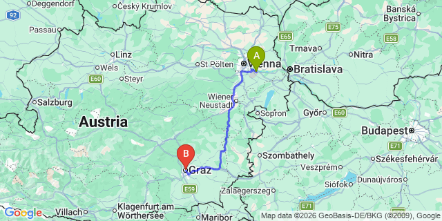 Map: Vienna Airport (VIE) to Graz