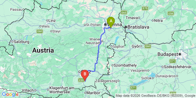 Map: Vienna Airport (VIE) to Hainsdorf im Schwarzautal
