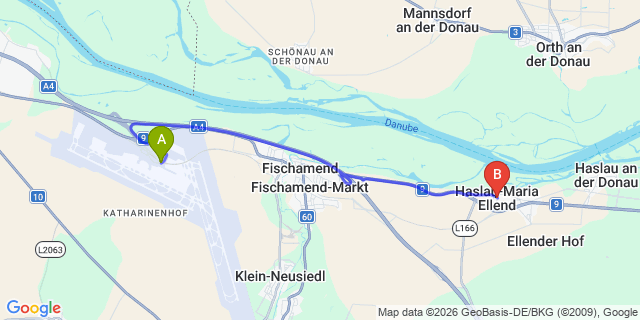 Map: Vienna Airport (VIE) to Haslau-Maria Ellend