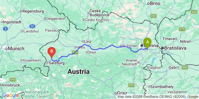 Map: Vienna Airport (VIE) to Henndorf am Wallersee