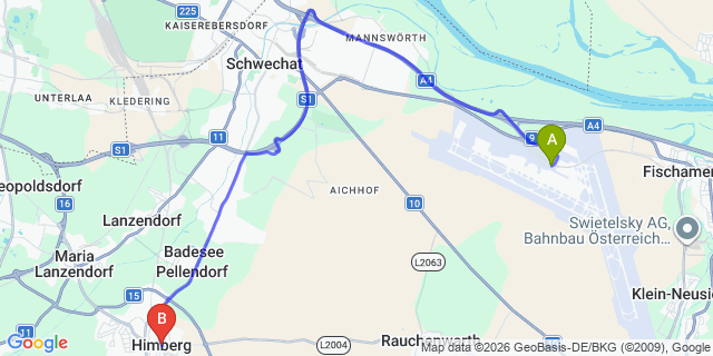 Map: Vienna Airport (VIE) to Himberg