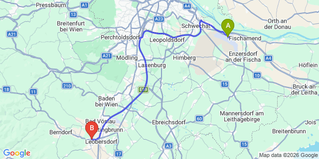 Map: Vienna Airport (VIE) to Hirtenberg