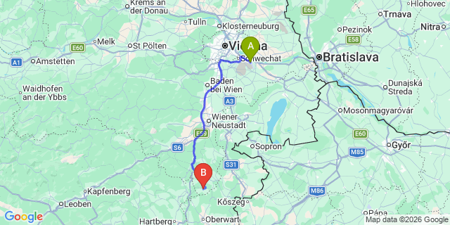 Map: Vienna Airport (VIE) to Hochneukirchen-Gschaidt