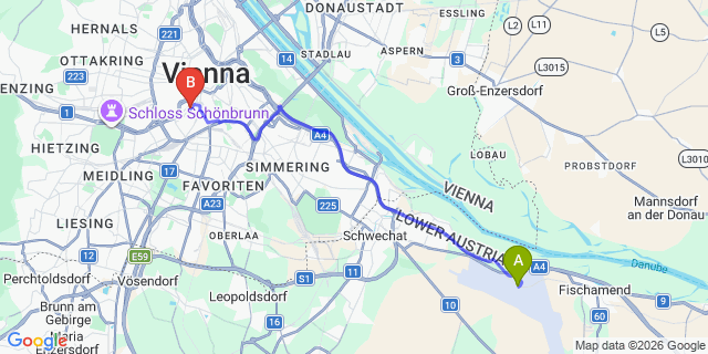 Map: Vienna Airport (VIE) to Holiday Inn Vienna City, an IHG Hotel