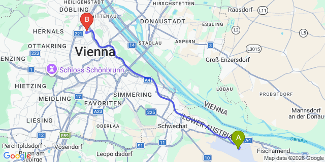 Map: Vienna Airport (VIE) to Hotel Bellevue Wien