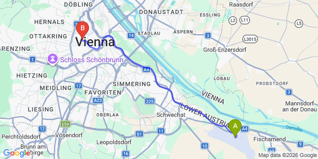 Map: Vienna Airport (VIE) to Hotel Graf Stadion