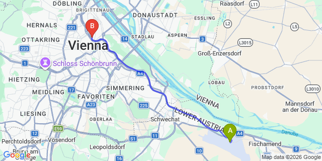 Map: Vienna Airport (VIE) to Hotel Mercure Wien City