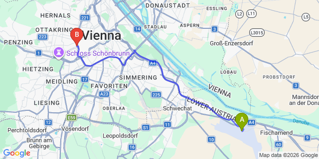 Map: Vienna Airport (VIE) to Hotel Mercure Wien Westbahnhof