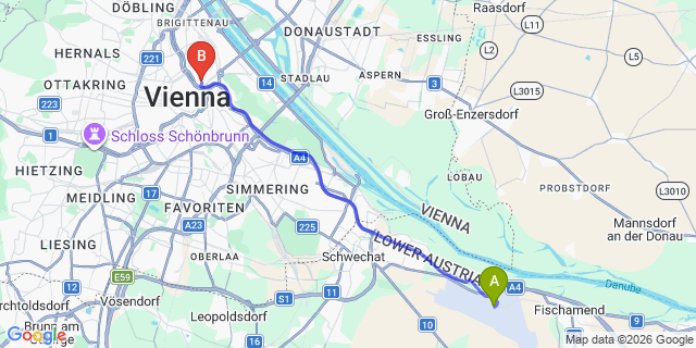 Map: Vienna Airport (VIE) to Hotel Stefanie