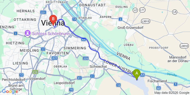 Map: Vienna Airport (VIE) to Hotel Zur Wiener Staatsoper