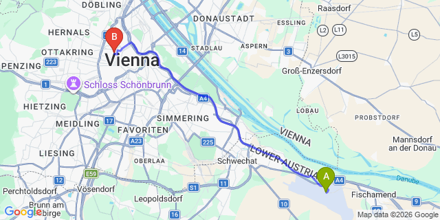 Map: Vienna Airport (VIE) to HPA - Hotel Pension Andreas