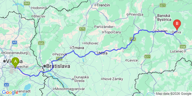 Map: Vienna Airport (VIE) to Hrinova