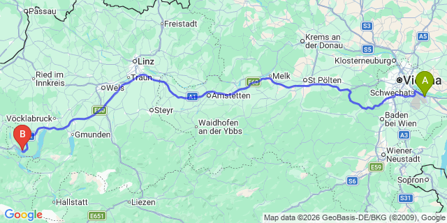 Map: Vienna Airport (VIE) to Innerschwand am Mondsee