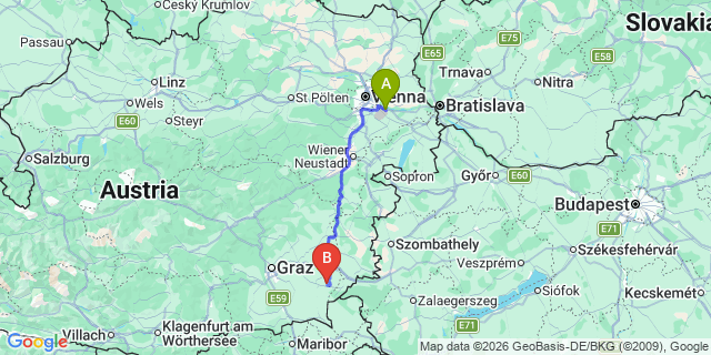Map: Vienna Airport (VIE) to Johnsdorf-Brunn