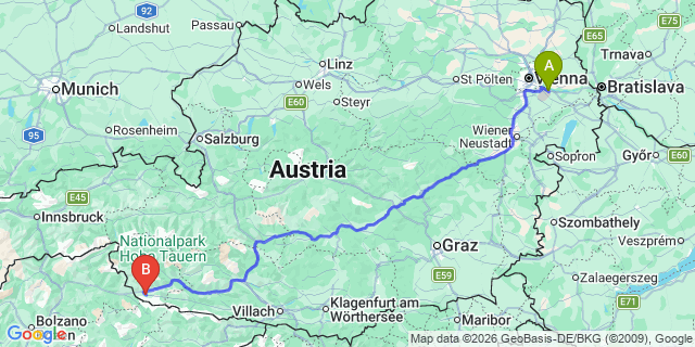 Map: Vienna Airport (VIE) to Kartitsch