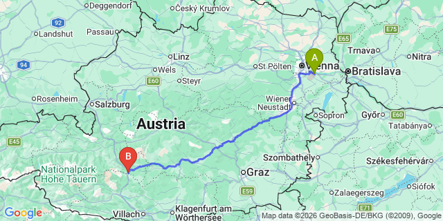 Map: Vienna Airport (VIE) to Katschberg