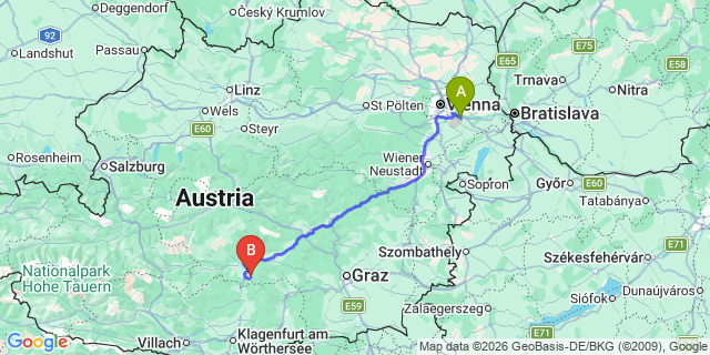 Map: Vienna Airport (VIE) to Kulm am Zirbitz