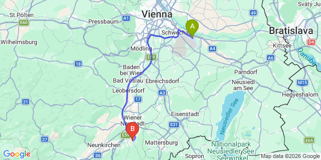 Map: Vienna Airport (VIE) to Lanzenkirchen