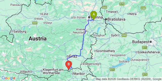 Map: Vienna Airport (VIE) to Leutschach an der Weinstraße