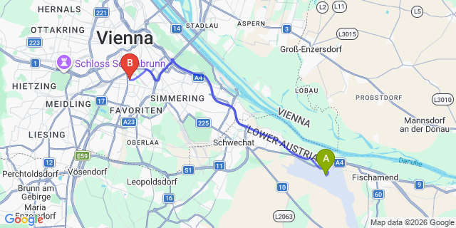 Map: Vienna Airport (VIE) to limehome Vienna Favoritenstr