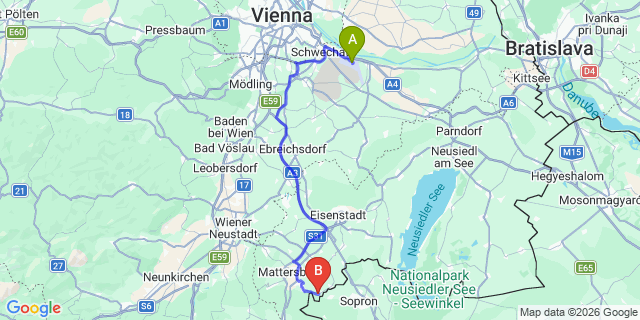 Map: Vienna Airport (VIE) to Loipersbach