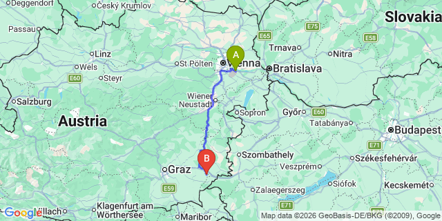 Map: Vienna Airport (VIE) to Loipersdorf bei Fürstenfeld