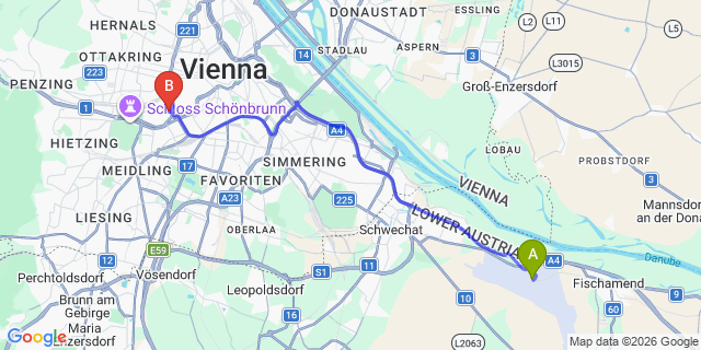 Map: Vienna Airport (VIE) to Mariahilf Citycenter Hotel