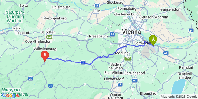 Map: Vienna Airport (VIE) to Marktl