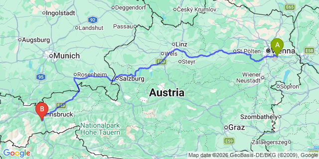 Map: Vienna Airport (VIE) to Mieders