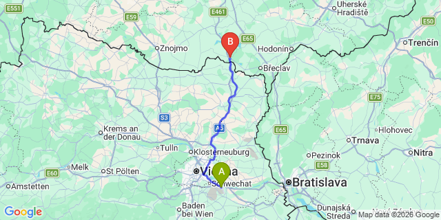 Map: Vienna Airport (VIE) to Mikulov