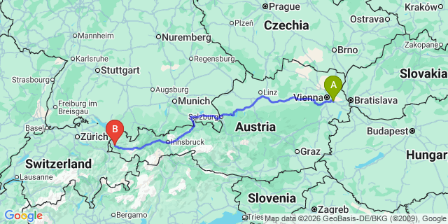 Map: Vienna Airport (VIE) to Nenzing