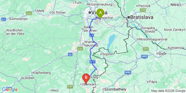 Map: Vienna Airport (VIE) to Neumarkt im Tauchental