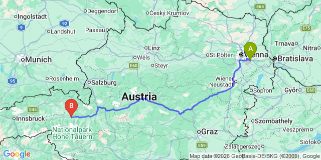 Map: Vienna Airport (VIE) to Niedernsill