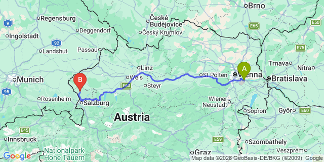 Map: Vienna Airport (VIE) to Nußdorf am Haunsberg