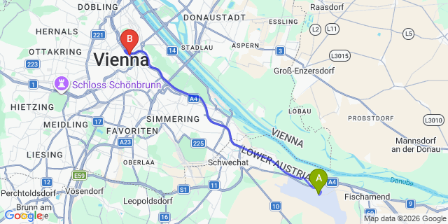 Map: Vienna Airport (VIE) to Pension Dr. Geissler