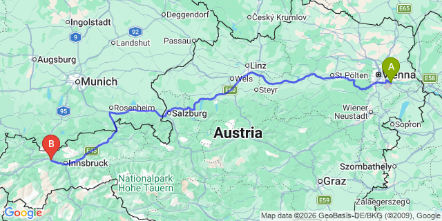 Map: Vienna Airport (VIE) to Pettnau