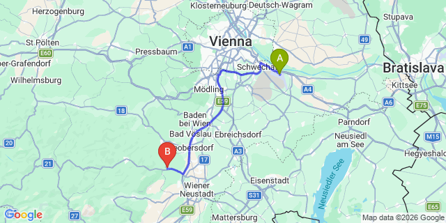 Map: Vienna Airport (VIE) to Piesting