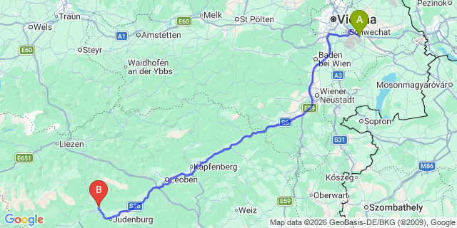 Map: Vienna Airport (VIE) to Pöls-Oberkurzheim