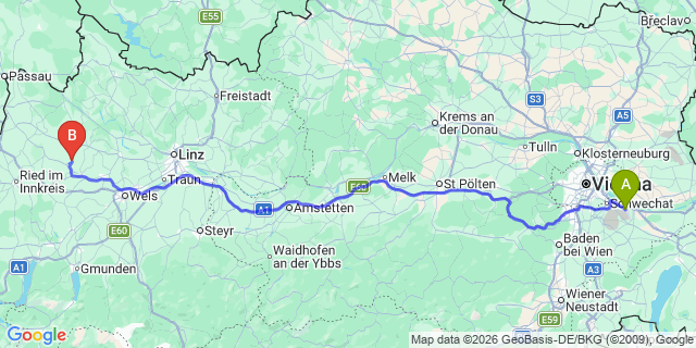 Map: Vienna Airport (VIE) to Pötting