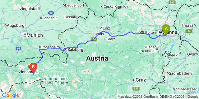 Map: Vienna Airport (VIE) to Ramsau im Zillertal