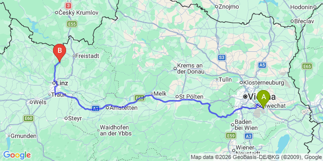 Map: Vienna Airport (VIE) to Reichenau im Mühlkreis