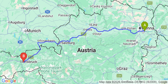 Map: Vienna Airport (VIE) to Rinn