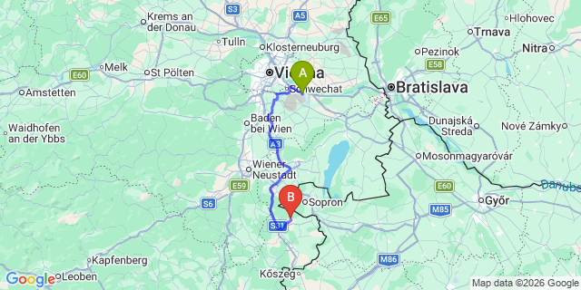 Map: Vienna Airport (VIE) to Ritzing