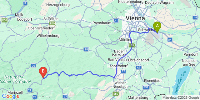Map: Vienna Airport (VIE) to Sankt Aegyd am Neuwalde