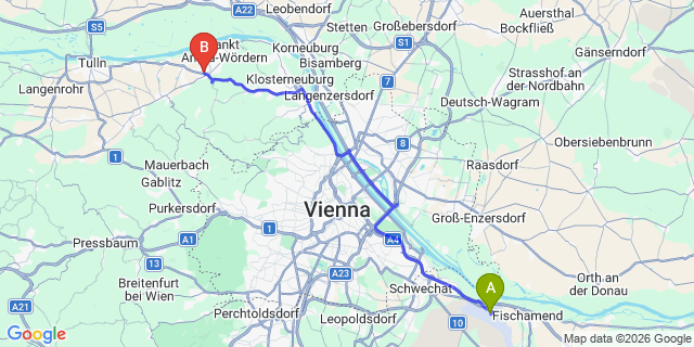 Map: Vienna Airport (VIE) to Sankt Andrä vor dem Hagenthale