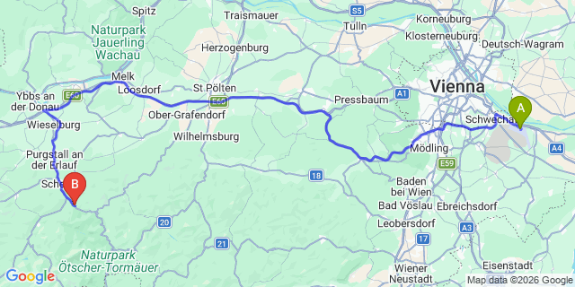 Map: Vienna Airport (VIE) to Sankt Anton an der Jeßnitz