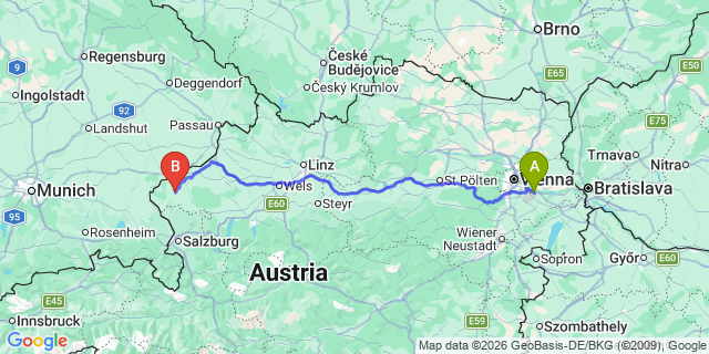 Map: Vienna Airport (VIE) to Sankt Georgen am Fillmannsbach