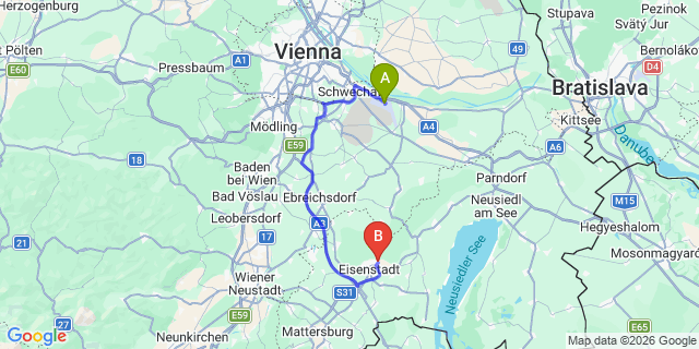 Map: Vienna Airport (VIE) to Sankt Georgen am Leithagebirge
