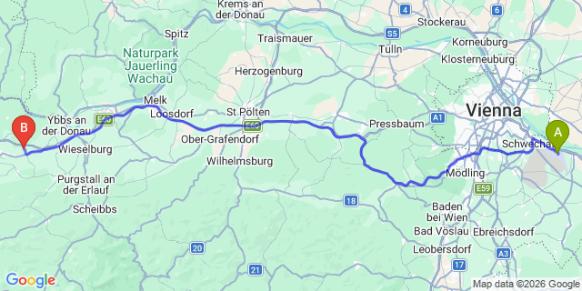 Map: Vienna Airport (VIE) to Sankt Georgen am Ybbsfelde