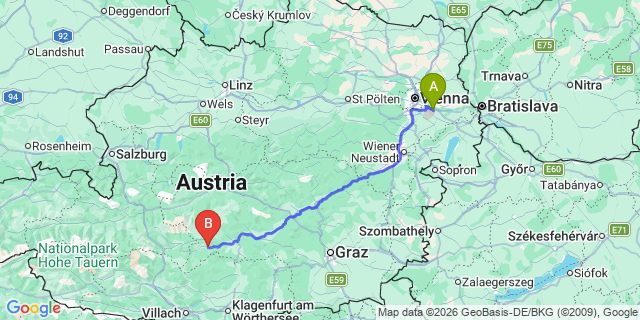 Map: Vienna Airport (VIE) to Sankt Georgen ob Murau